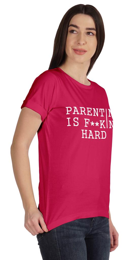 Inkmeso Scoop-Neck Parenting Is F**King Hard Graphic Tshirt Short Sleeve
