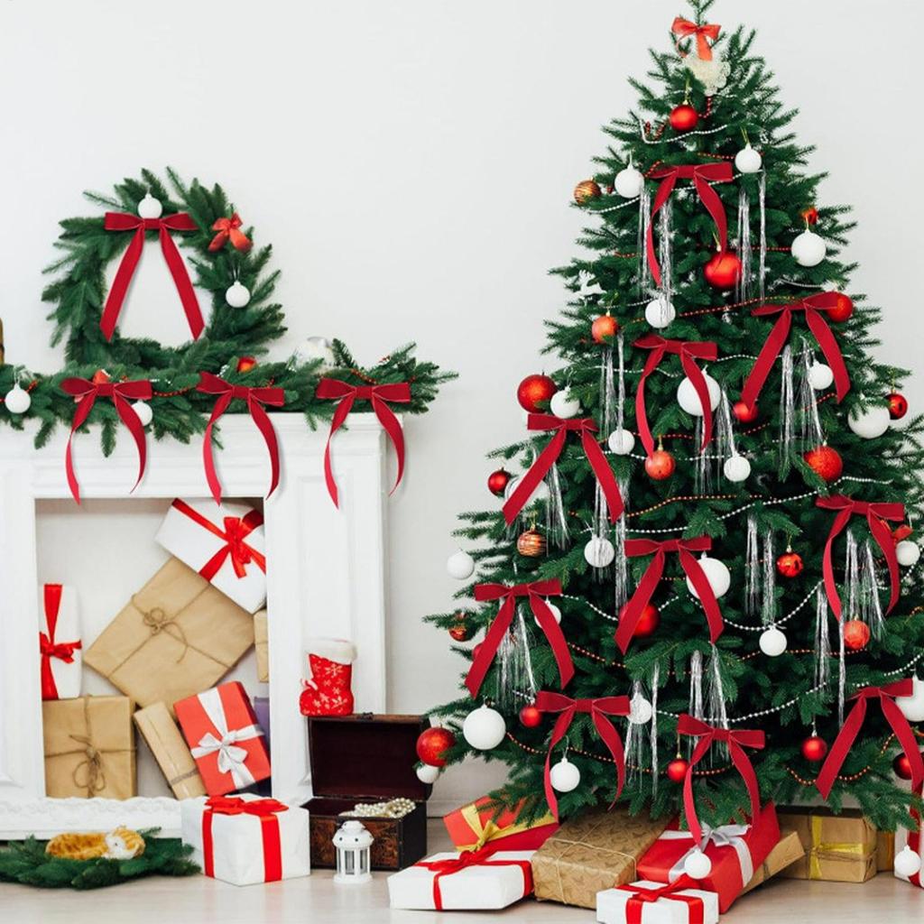 12Pcs Christmas Decoration Bow Red Xmas Tree Bowknot Pendant for Home Decor Navidad New Year Party DIY Gift Ornaments