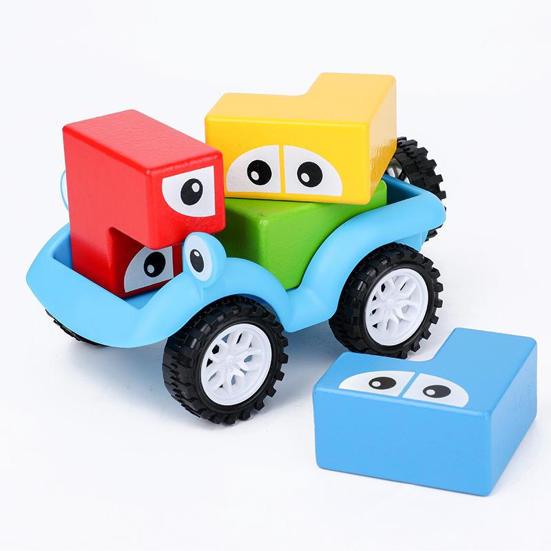 Wooden Early Education Bunny Day And Night Color Toy Car Children'S Educational Creative Splicing Building Block Baby