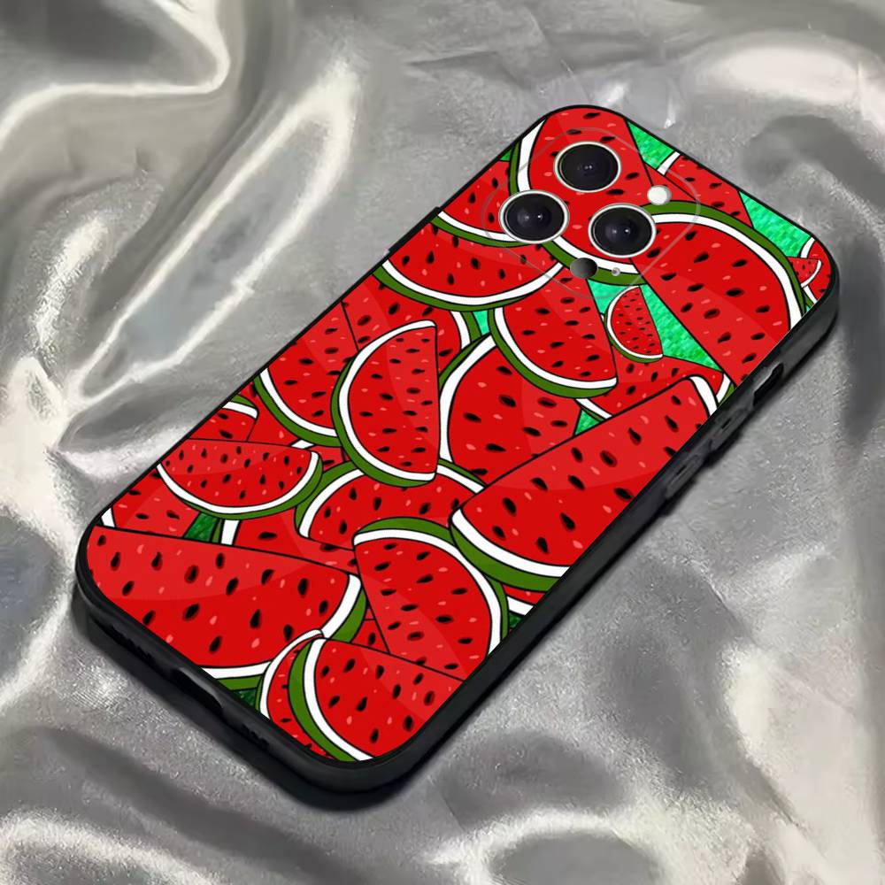 Watermelon Art Phone Case For iPhone 16,15,14,13,12,11,Pro,Max,Plus,X,XS,SE4,E,Mini,Soft Black Case
