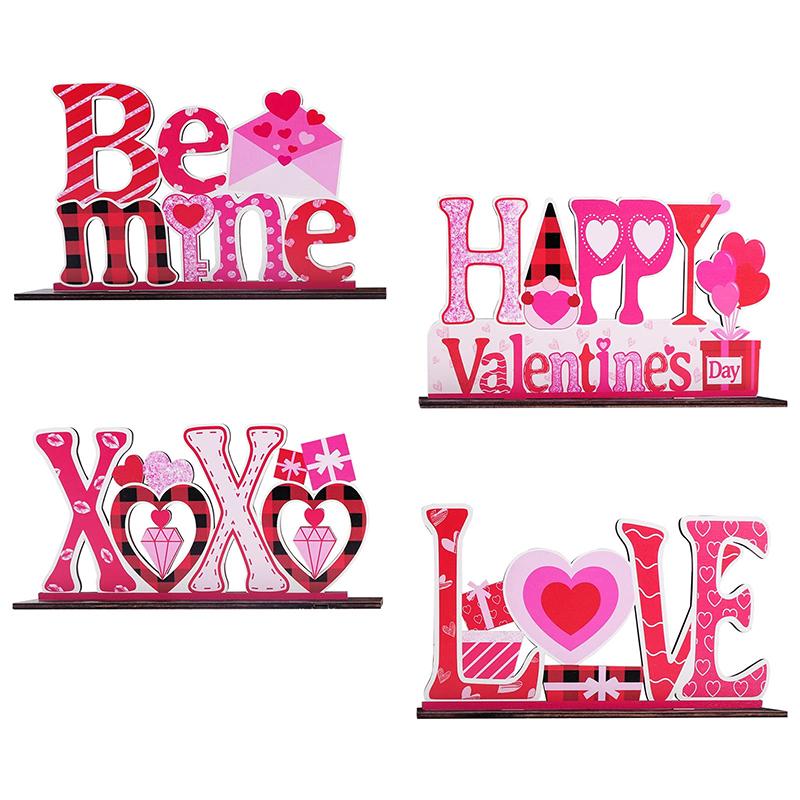 

Be Mine Love Happy XOXO Desktop Ornament Valentine s Day Wooden Decoration