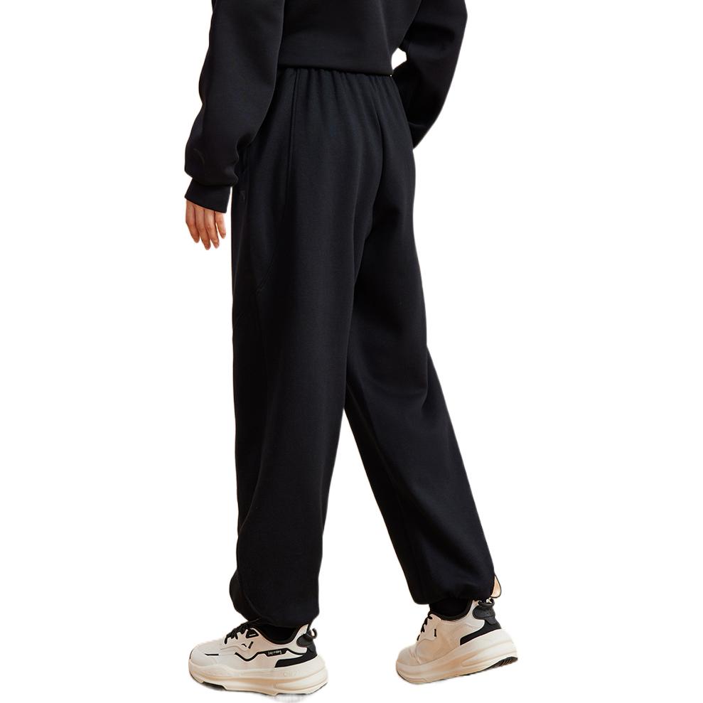 Anta Logo Print Pattern Elastic Waist Straight Leg Sports Pants Women pants Black 162237320-2