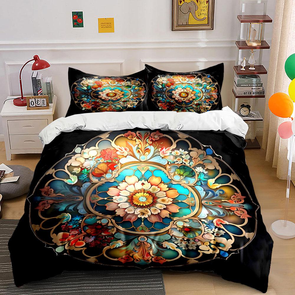 "Floral Mandala Artwork Set Decoration" Soft Skin-Friendly Bedding Set Includes 1 Duvet Cover And 2 Pillowcase Gift