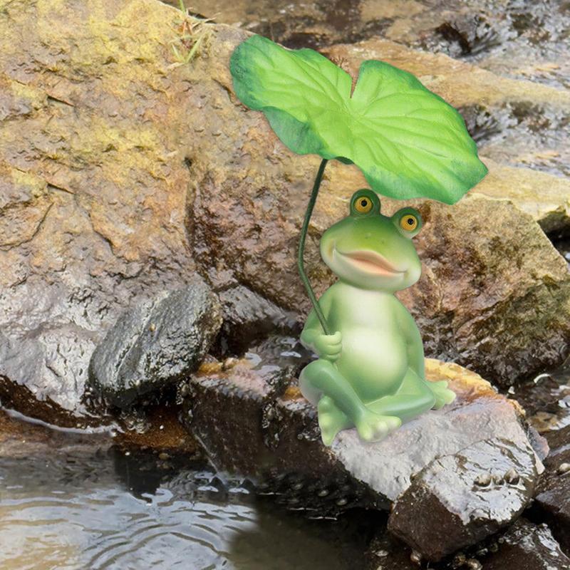 Resin Frog Figurines Decor - Cute Umbrella Frog Statue For Outdoor/Indoor Garden, Funny Animal Sculpture Gift For Frog Enthusias