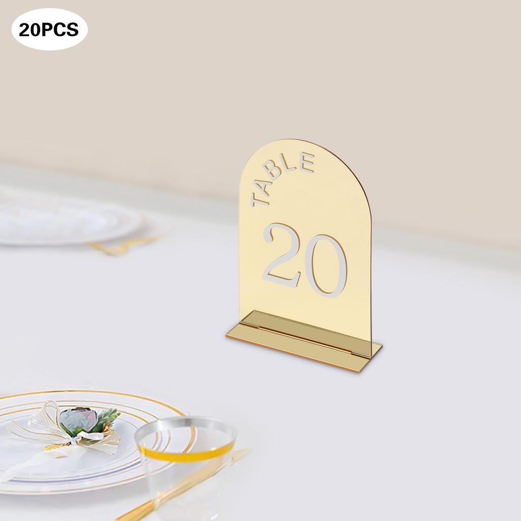 20Pcs Gold Acrylic Tabletop Numbers 1-20 Holders W/ Stands, Elegant Mirror Wedding Table Signs Decor for Reception, Party, Event