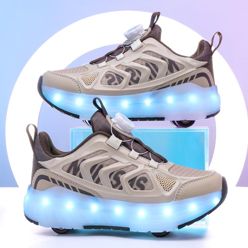 Children's Four-Wheel Luminous Roller Shoes with Rotating Buckle and Flashing Wheels