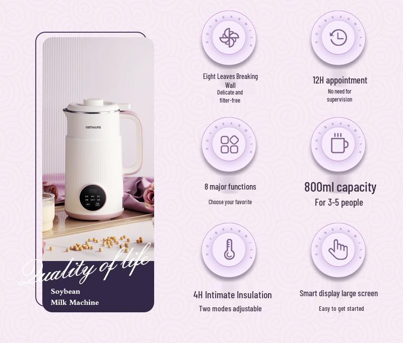 Mini Máquina Automática de Leite de Soja e Comida para Bebê com Tecnologia de Quebra de Parede