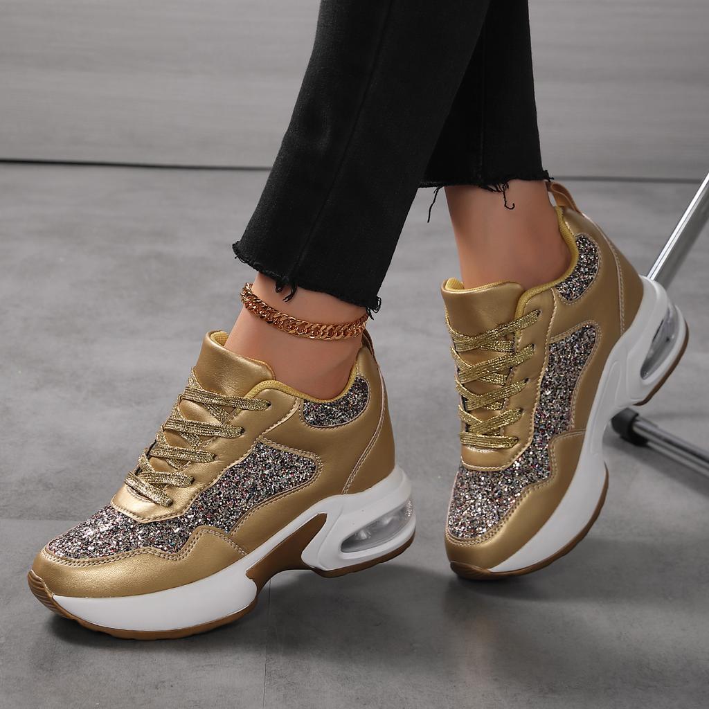 Women’s Platform Sneakers Casual Black Gold Silver Height Increase Girls Sneakers Plus Size Women’s Elevator Sport Shoes