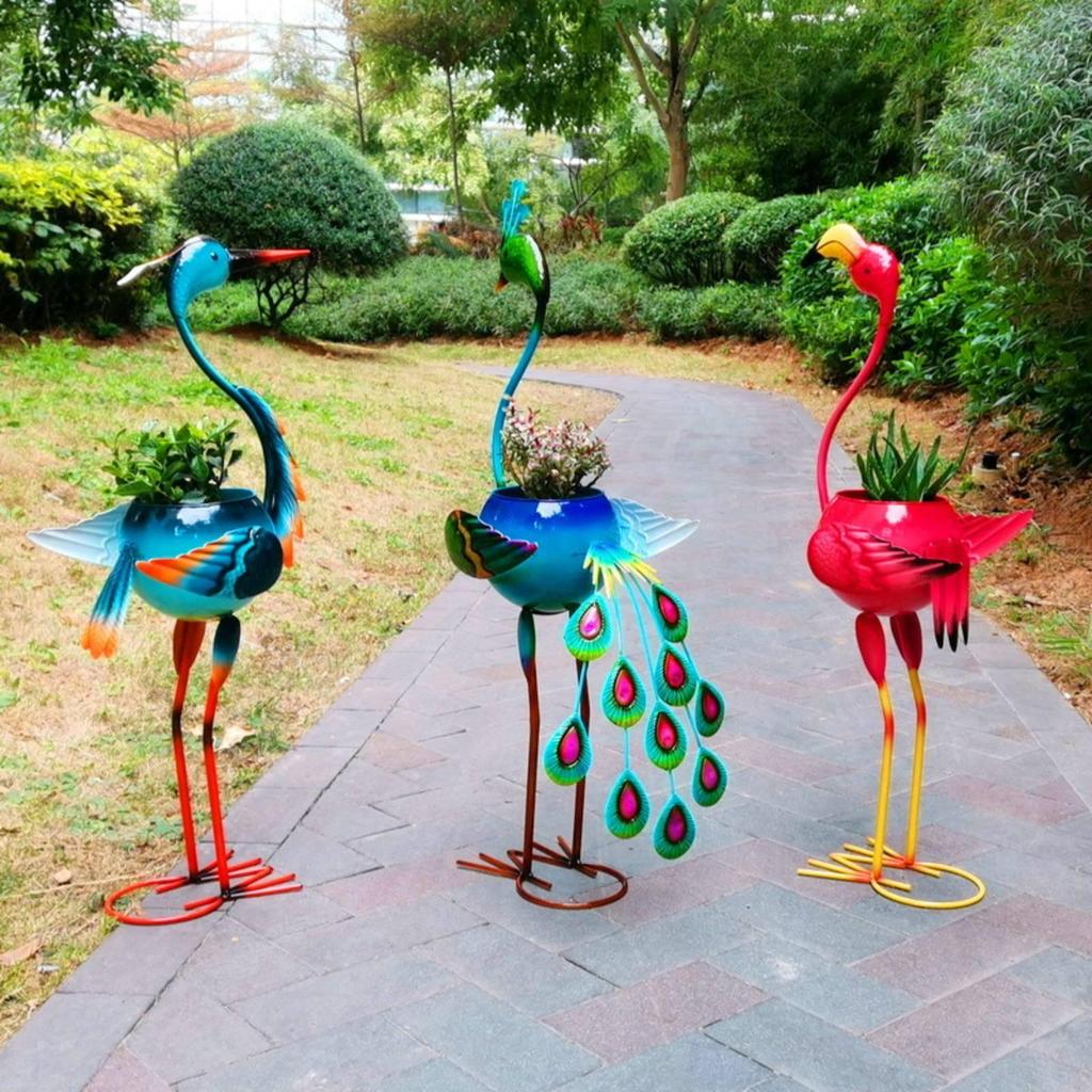 Pot Colorful Metal Animal Planter Freestanding Peacock