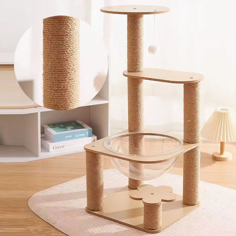 Modern Large Beige Wooden Cat Tree Scratcher Custom Design Climbing Frame for Cats Wholesale Manufacturer Supplies