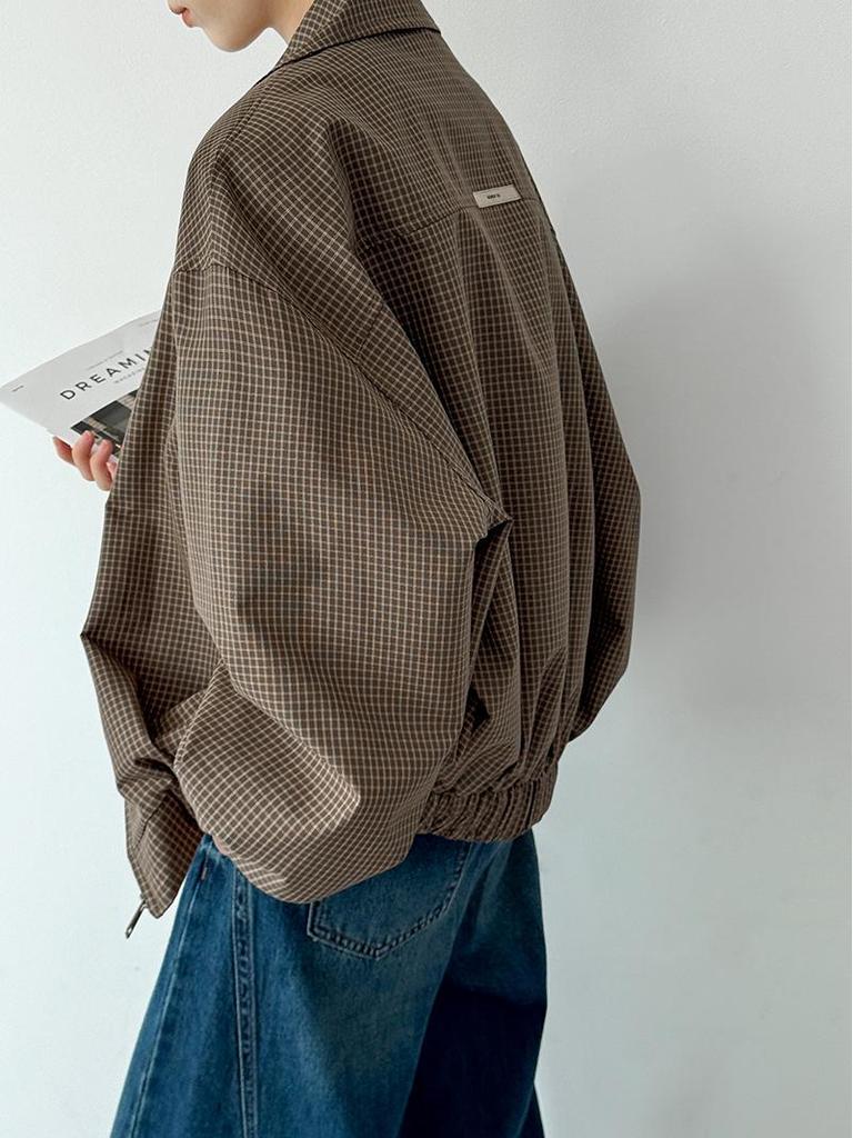 Orange Zhi Retro Houndstooth Lapel Short Coat - Versatile Autumn Style