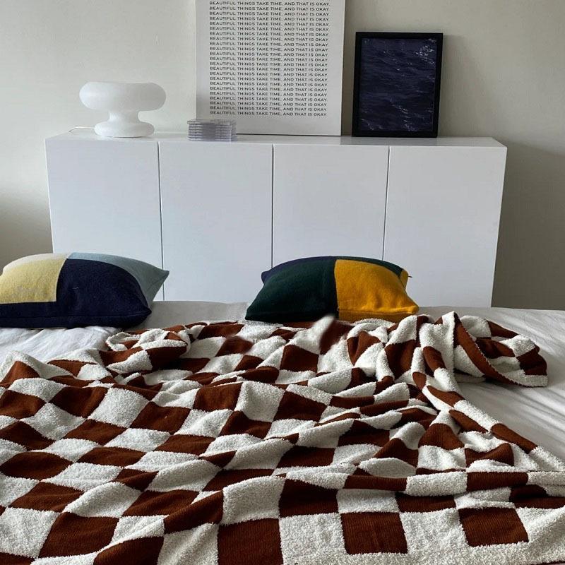 

Nordic Soft Checkerboard Woven Blanket Single Sofa Cover Blanket Thin Nap Blanket Geometric Home Decoration Shawl 127x152cm коричневый