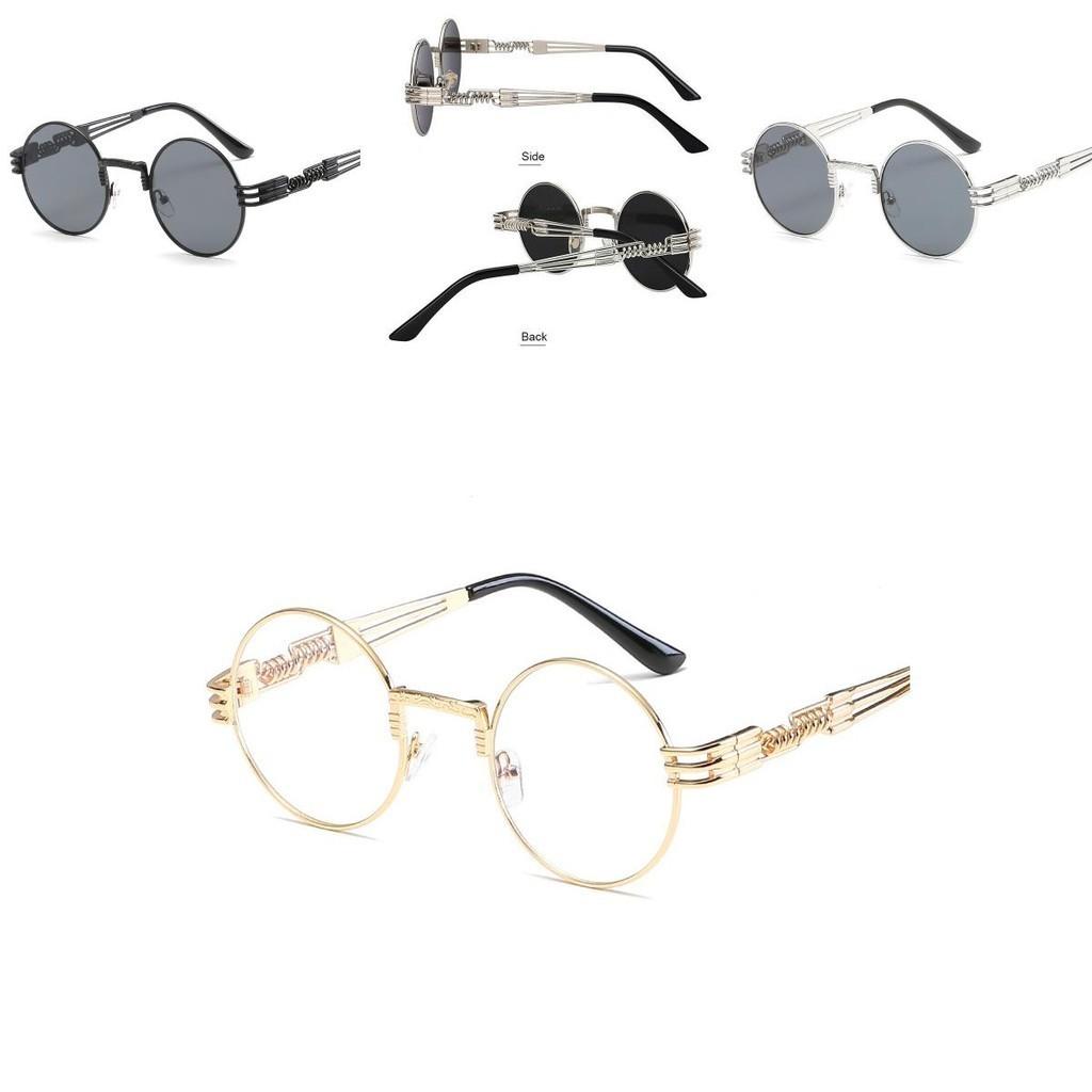 Lunettes de soleil rondes rétro unisexes avec monture en métal léger pour protection UV**