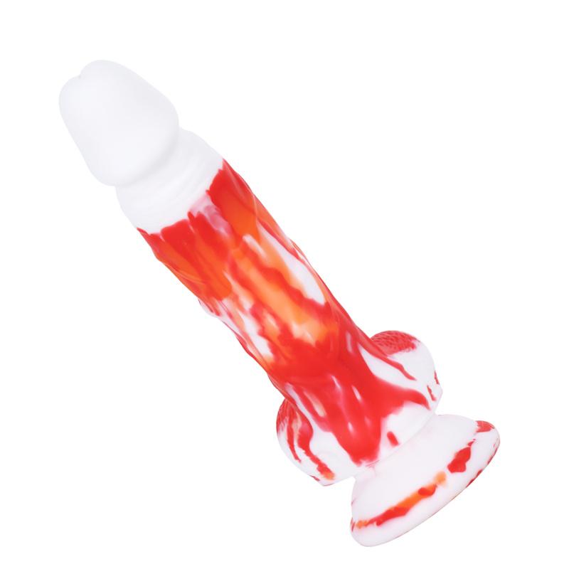 Flash 3 Ring Closed Moon Shame Flower Blue Red and White Mixed Color Liquid Silicone Simulation Good Wear Dildo Leather Pants