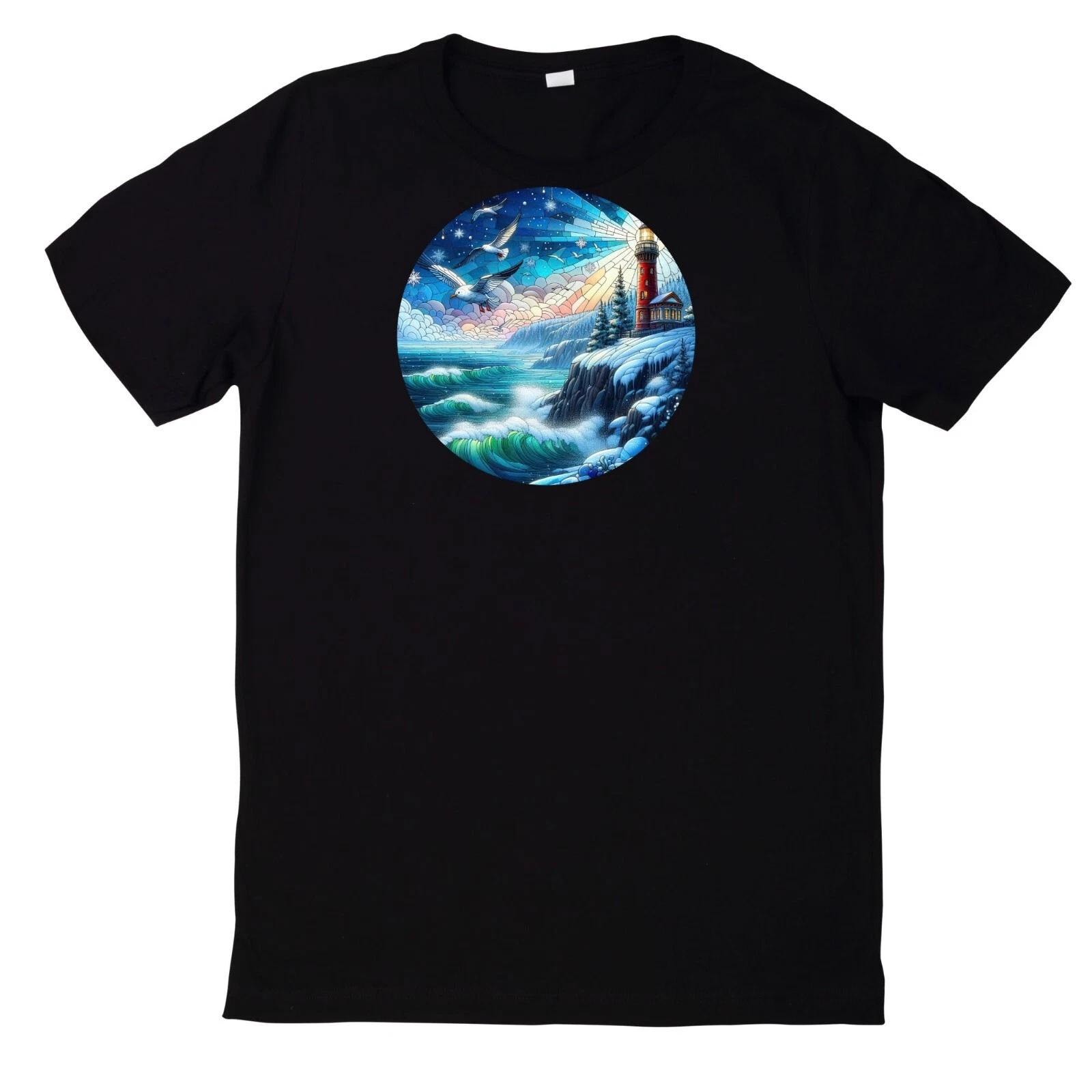 T-Shirt Buntes Buntglas Leuchtturm Motiv Baumwolle S