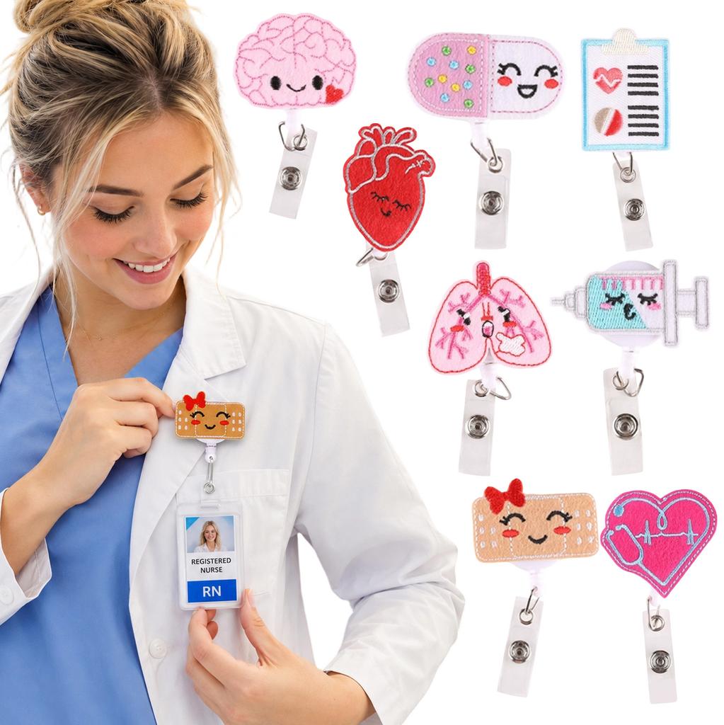 Retractable Badge Reel Holder with Smiling Capsule Design for Nurses Medical Staff ID Card Clip Durable Retractable Cord