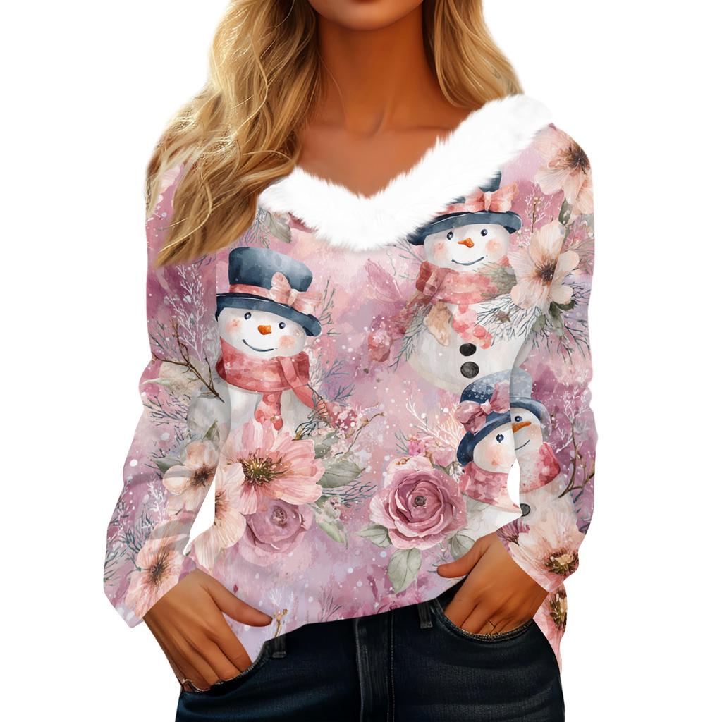 Long Sleeve Shirts For Women Cute Tops Christmas Prints Tees Blouses Casual Plus Size Basic Tops Pullover