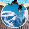 Ski Round Beach Towel, Extreme Sports Theme Beach Blanket Comfortable Absorbent Quick Dry Snow Mountain Print Towel Picnic Mat