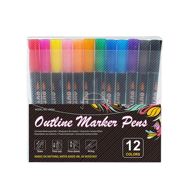 Black Double-Line Quick-Dry Non-Bleeding Fluorescent Art Marker for Students