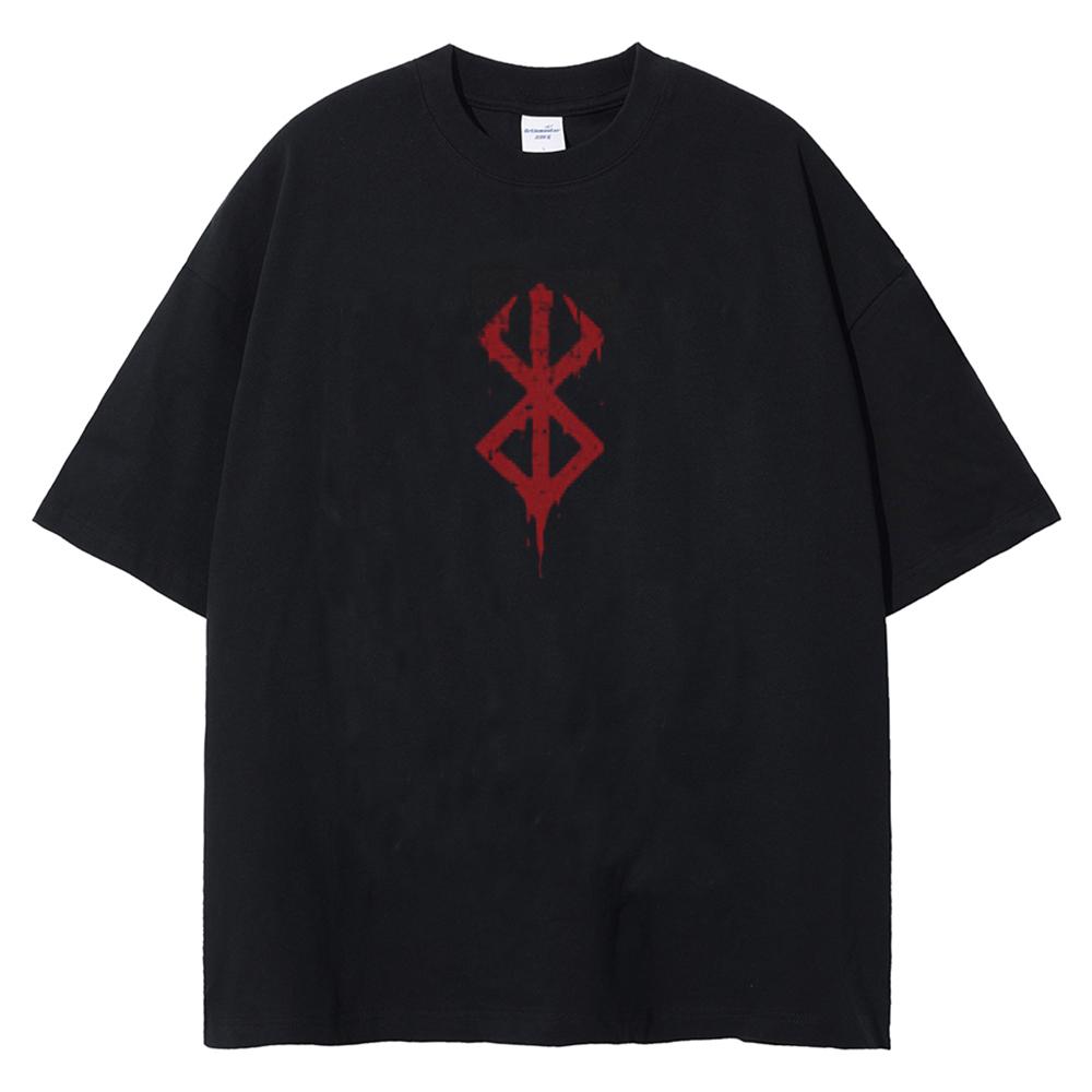 Berserk Logo Harajuku Anime Print TShirt Men Streetwear Vintage Black Tshirt Summer Short Sleeve Cotton Loose Washed Tops Tees