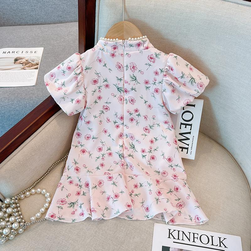 Girls Summer Vintage Cheongsam Dress Kids Chinese Princess Short Sleeve Cotton Linen Baby Girl Party Dress