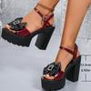Fashion Women's Bow Knot Extreme High Heels Sandals Luxury Wine Red Thick Bottom Sandal Woman Summer Elegant Open Toe Party Sandal Mujer