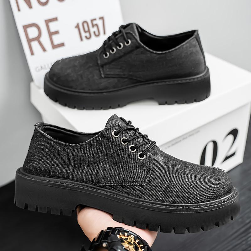 Fashion Men Black Canvas Thick Soled Oxford Shoes Lace Up Thick Soled Casual Shoes Retro Streetwear Style Designer Shoes 2025 Slippers