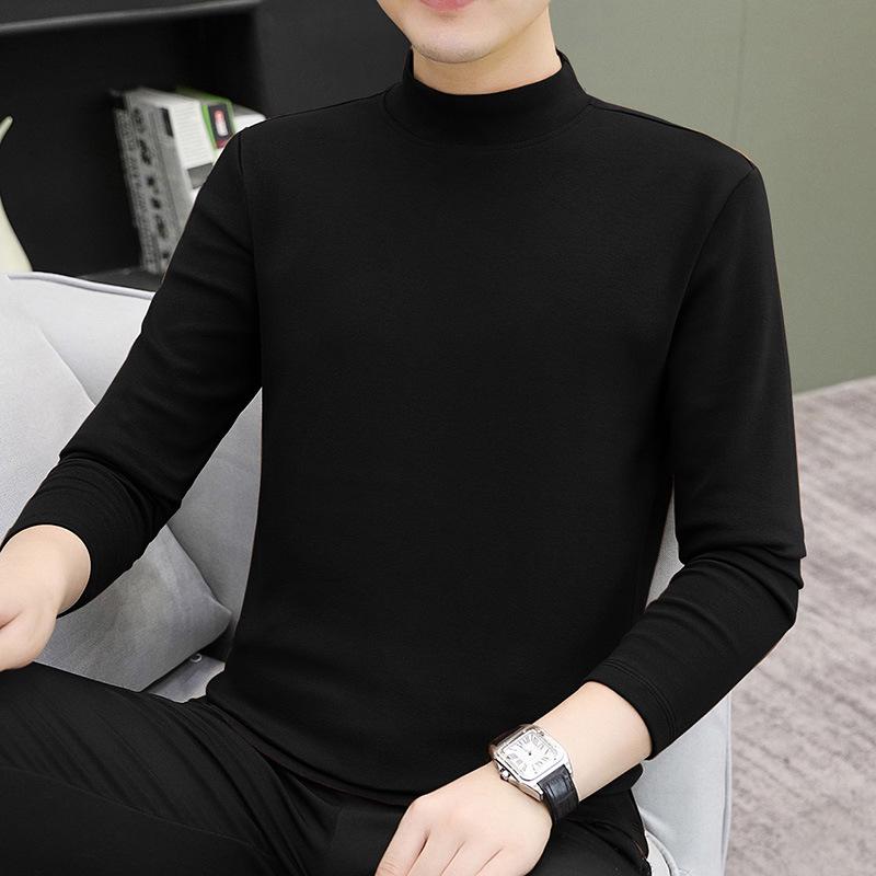 

Мужская облегающая белая хлопковая футболка с длинным рукавом и высоким воротом для осени/зимы M