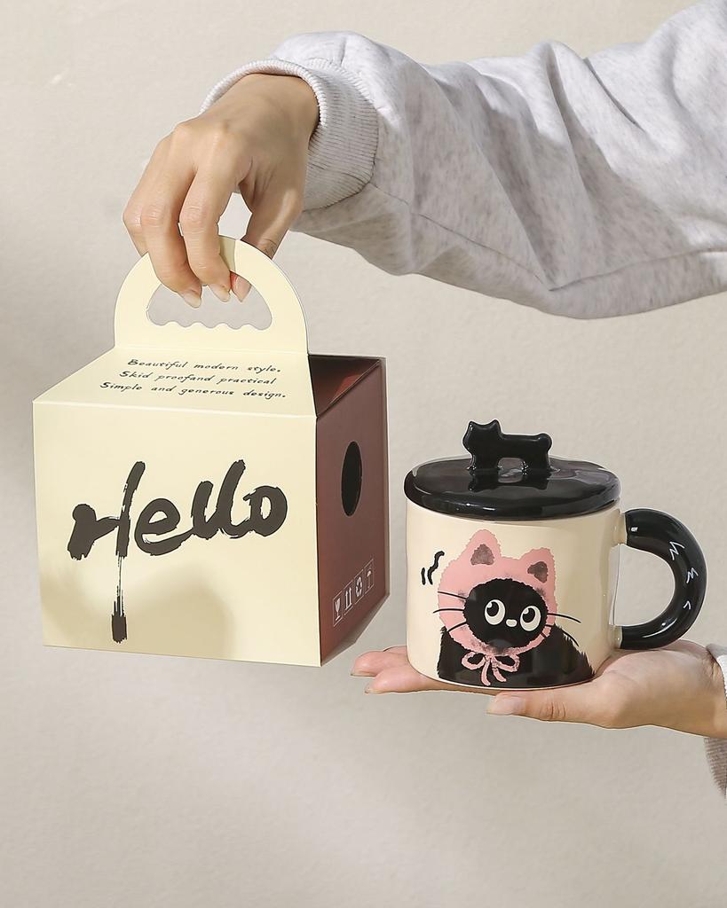 Creative Personalized Cat With Lid Gift Drinking Cup Cute Ceramic Coffee Cup Office Cup