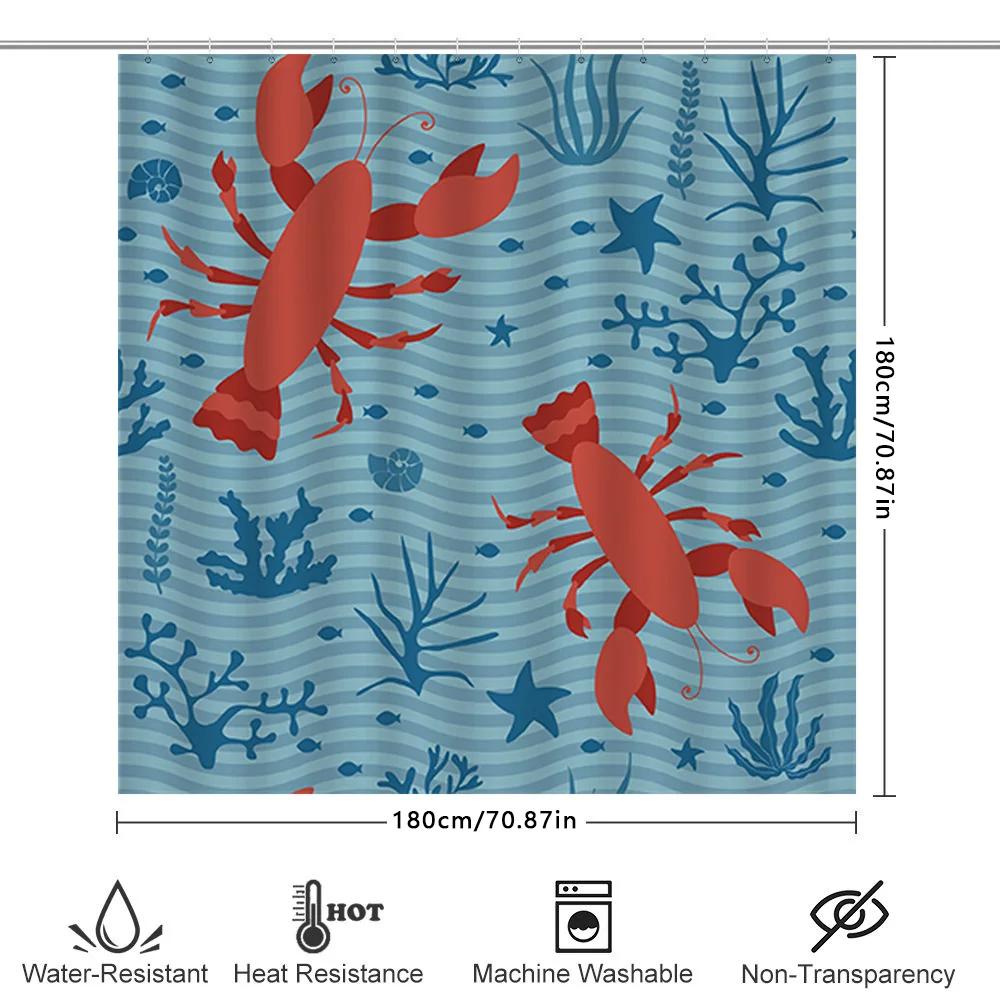Underwater Life Lobster Shower Curtain Blue Red Fishes Marine Decor For Bathroom Waterproof Fabric