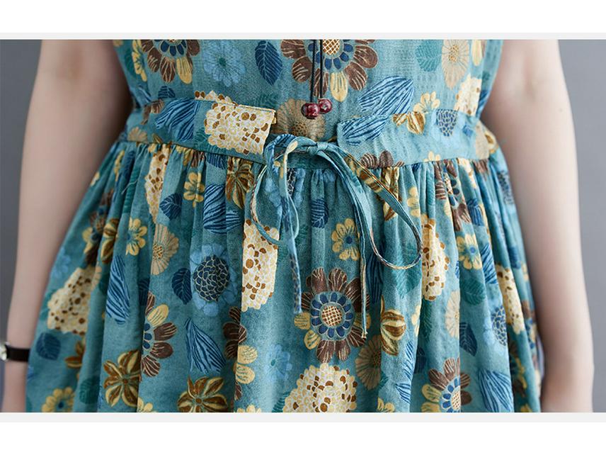 2025 Mori Girl Pastoral Cotton Linen Floral Sleeveless Plus Size Dress