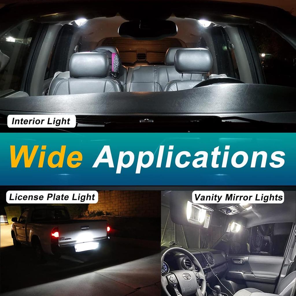 LED Interior Light Kit Package for Toyota Tacoma 2005- Interior Map Dome Lights + Vanity Mirror Lights + License Plate Lights + Tall Tool (12pcs LED