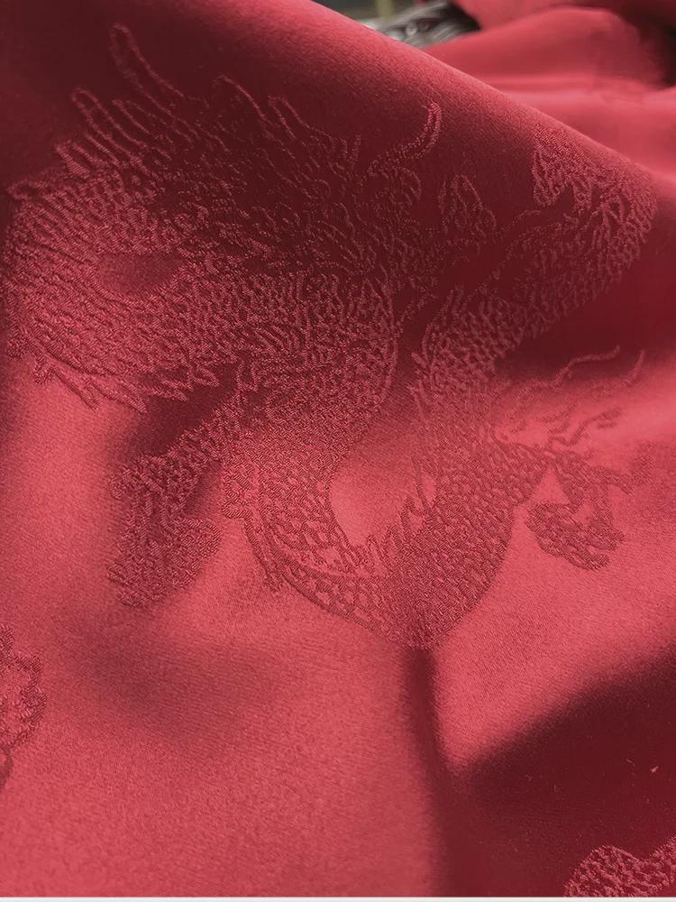 2024 Festive Red Chinese-Style Jacquard Dragon Top for Women