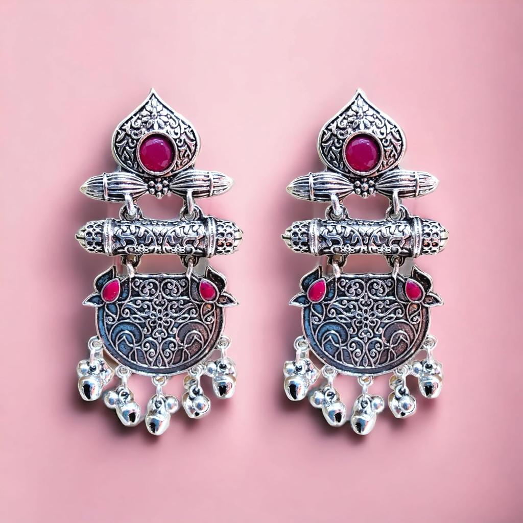 Presents Ethnic Black Long Oxidized Hoop Earrings Set Lightweight Jhumki Jhumkas for Women Silver & Black Metal Designer Earrings for Girls