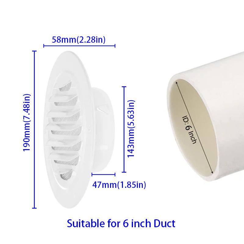 2pcs 70/100/150mm Round Stainless Steel Vent Grille Exterior Wall Duct Ventilation Cover Built-in Mesh Screen Kitchen Bathroom