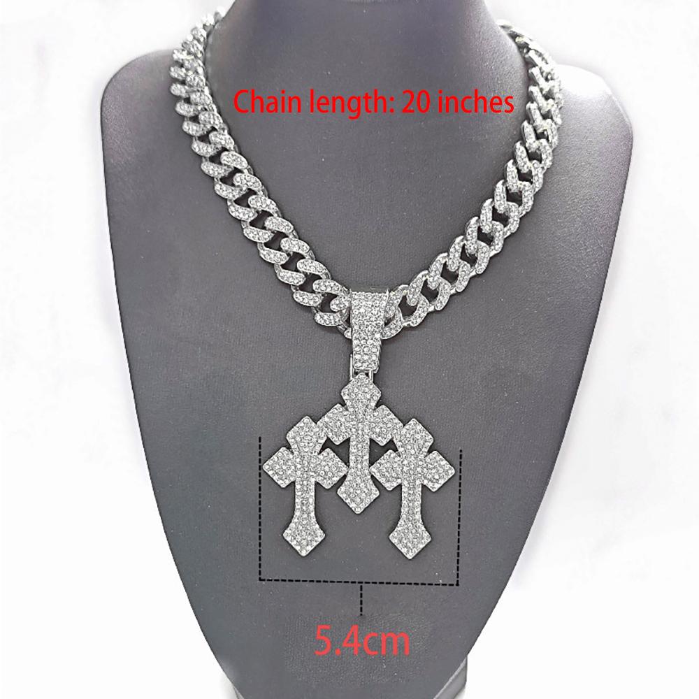 Nuove Collane Ciondolo a Croce Impilate Iced Out per Uomo Con Catena Cubana da 13mm Gioielli a Croce Hip Hop Strass Ciondolo Regalo