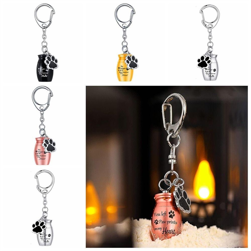 Dog Cat Ashes Pet Urns Keychain Paw Print Pet Urns Keyring Dog Ashes Keepsake Cremation Jewelry