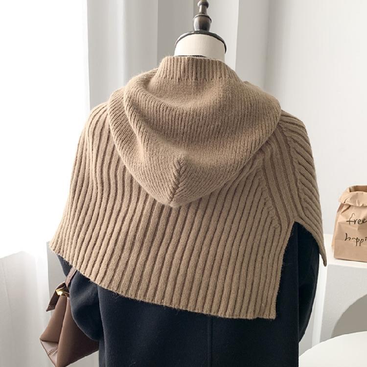 Knit Scarf Cap for Women Solid Color Hooded Shawl Winter Windproof Neckwrap Hat