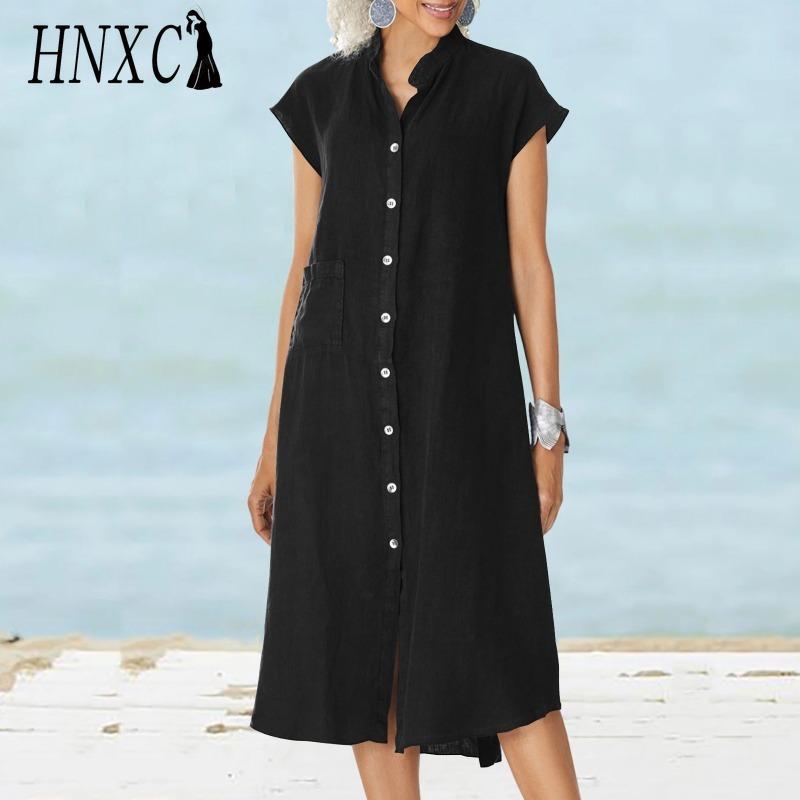 HNXC Dámská móda Léto Jaro Jednobarevný Potisk POLO Límec Vysoký Pas Ležérní Šaty