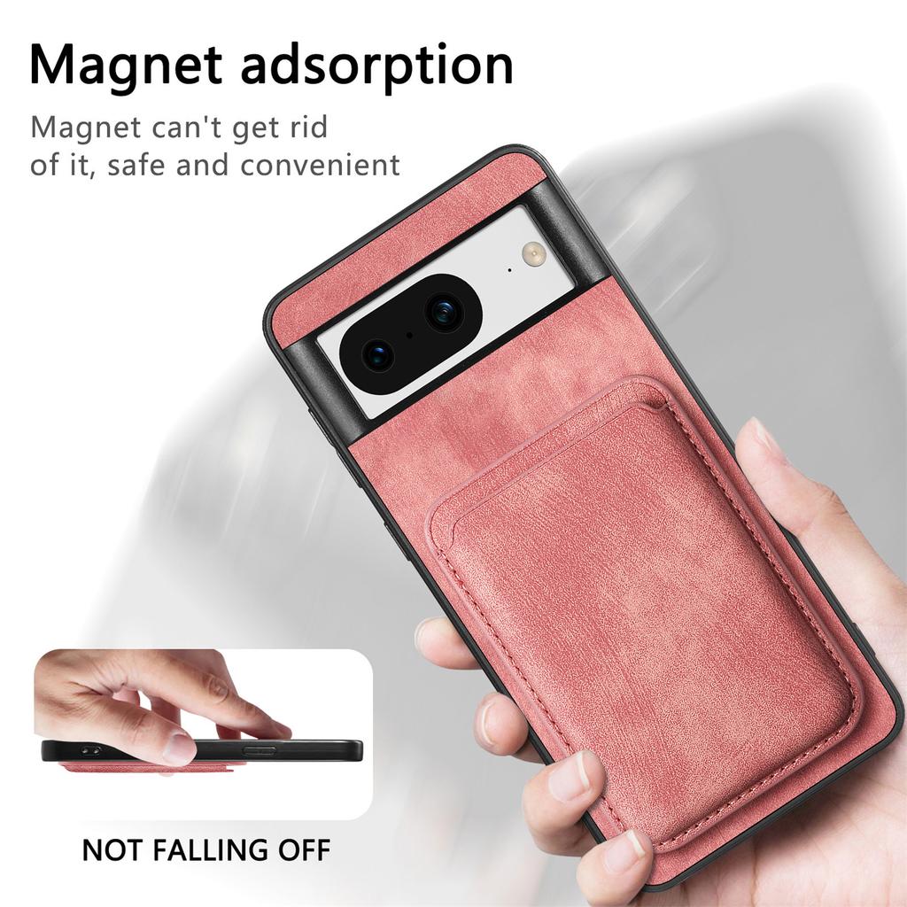 For Google Pixel 8 Anti-Scratch Case Compatible with MagSafe Leather Back Cover with Detachable Card Holder