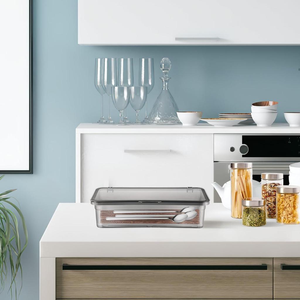 Flatware Trays with Lid 3 Pcs Cutlery Chopsticks Organizer Drain rack for Kitchen Drawer, Silverware Holder Storage Box with Cover, Utensil Drawer