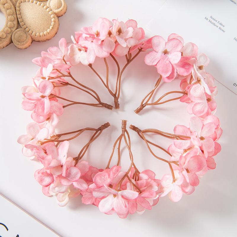 10PCS Silk Hydrangea Heads Artificial Flowers for Home Wedding Decor Candy Box Garlands Handmade Flower Arrangement Accessories