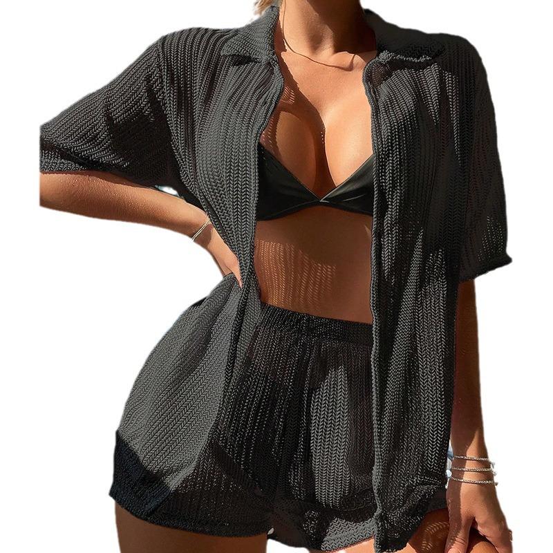 2024 Femei European & American Uscare Rapidă Culoare Solidă Acoperire Bikini cu Boxeri Scurți Despicați