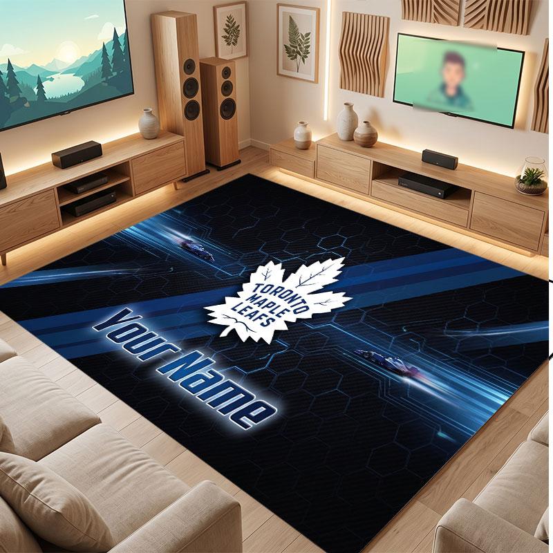 Tappeto in Cristallo Vellutato Personalizzato Toronto Maple Leafs, Tappeto Morbido Antiscivolo con Testo Nome Personalizzato per Soggiorno Camera da Letto