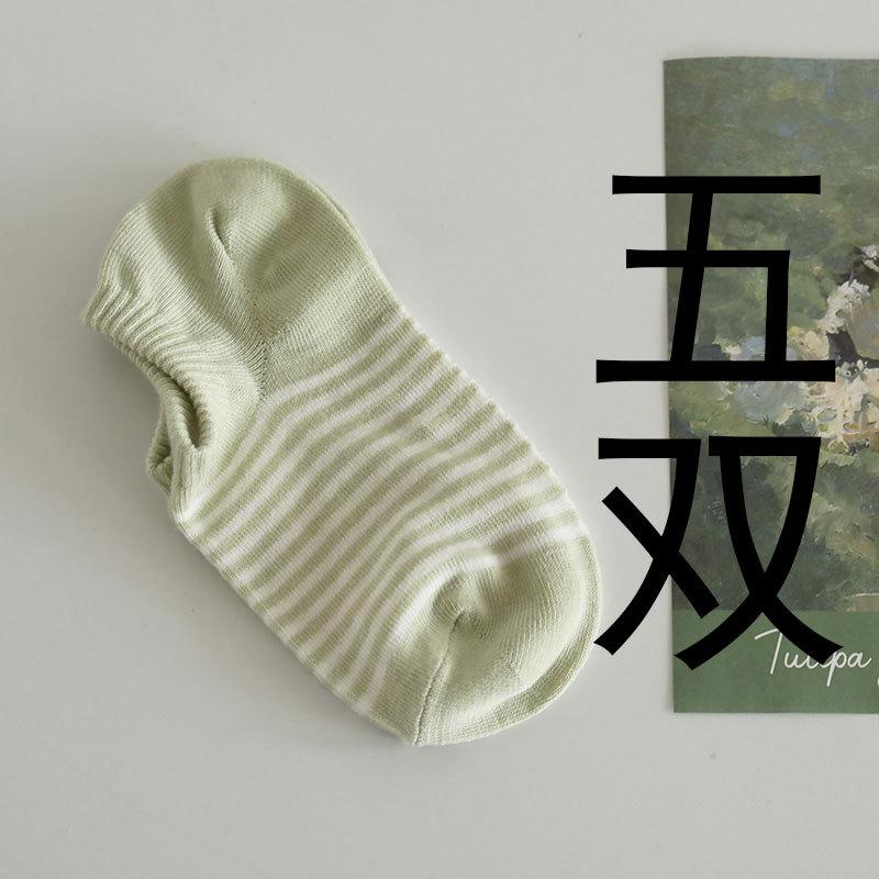 5 Pairs Of Summer Low-Top Boat Socks Shallow Retro Cotton Socks Do Not Fall Off With Korean Striped Invisible Socks