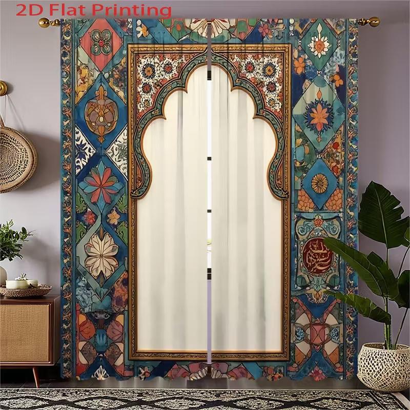 

2 Pcs Retro pattern print curtains,suitable for bedroom,living room kitchen decoration,home decoration,window decoration 14Wx39L(35x100CM)x2&Rod Pocket