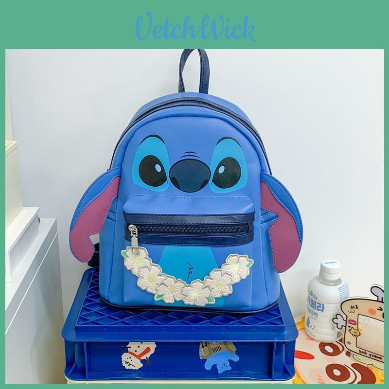 Stitch Blue Embroidery Small Book Bag With Zipper Closure For Teen Girls