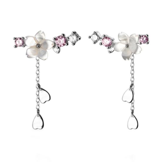 1 par dinglende øredobber Utsøkte hjerte kirsebærblomst rhinestones piercing krok øredobber