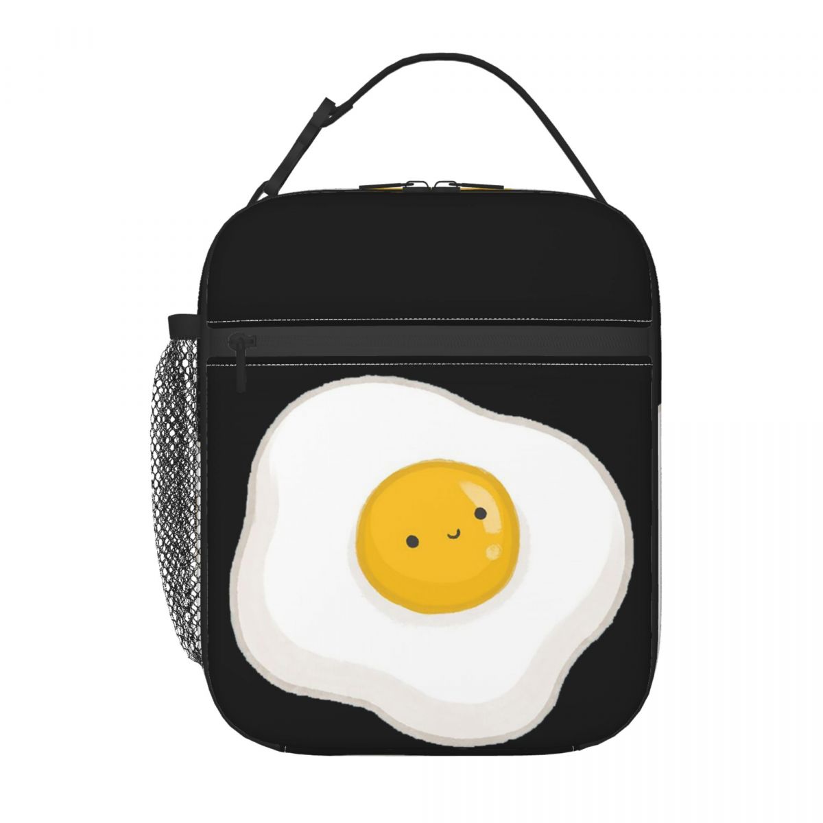 Sac à déjeuner isotherme œuf au plat mignon pour femmes enfants Boîtes alimentaires portables Sac fourre-tout boîte à lunch thermique One Size black