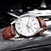 Men's Classic Brown Leather Strap Watch Waterproof Quartz Analog Casual Simple Date Day Lightweight Silver